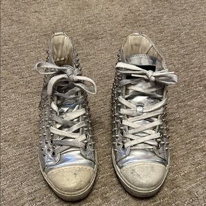 Gienchi Silver Distressed Studded Women's Sneakers